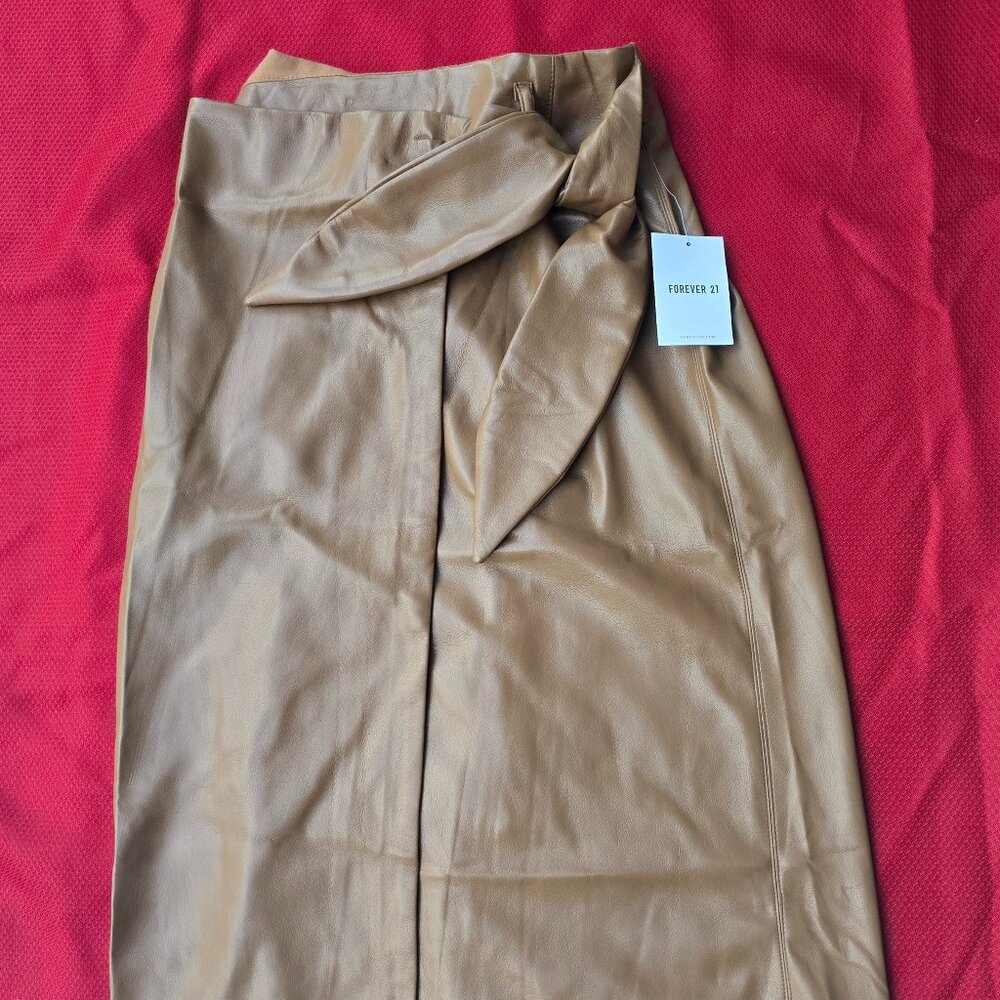 Forever 21 brown faux leather midi skirt new with tags